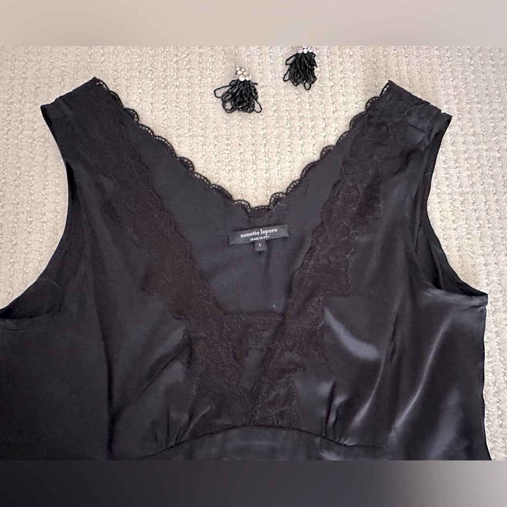 Nanette Lepore 100% Silk Evening Top camisole with Lace, size L - Picture 2 of 7